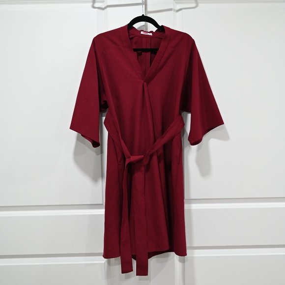 TOME NYC Size 2 V-Neck Belted Shift Dress Burgundy | Size 2 - Picture 3 of 10